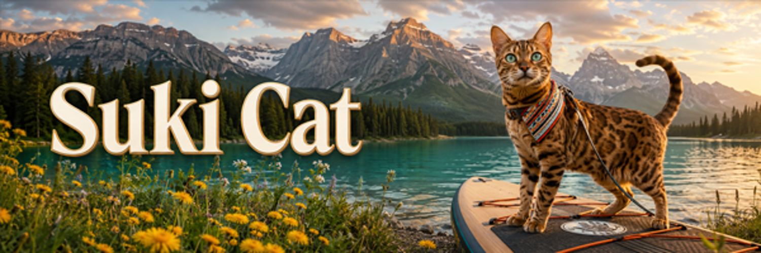 Suki Cat on a paddleboard at sunset